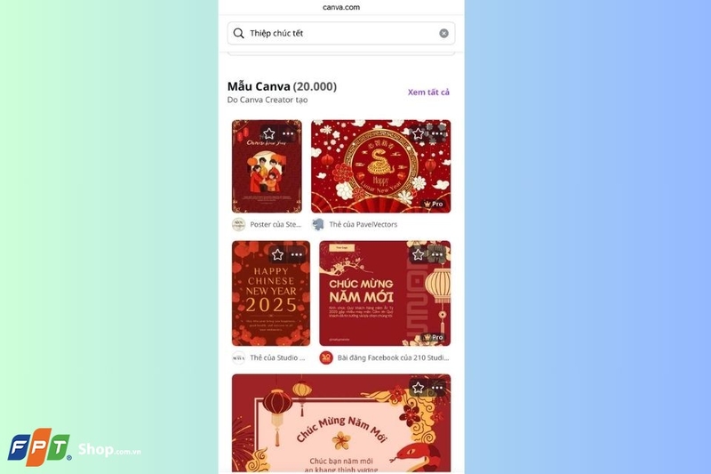 Chọn mẫu thiệp trên ứng dụng Canva