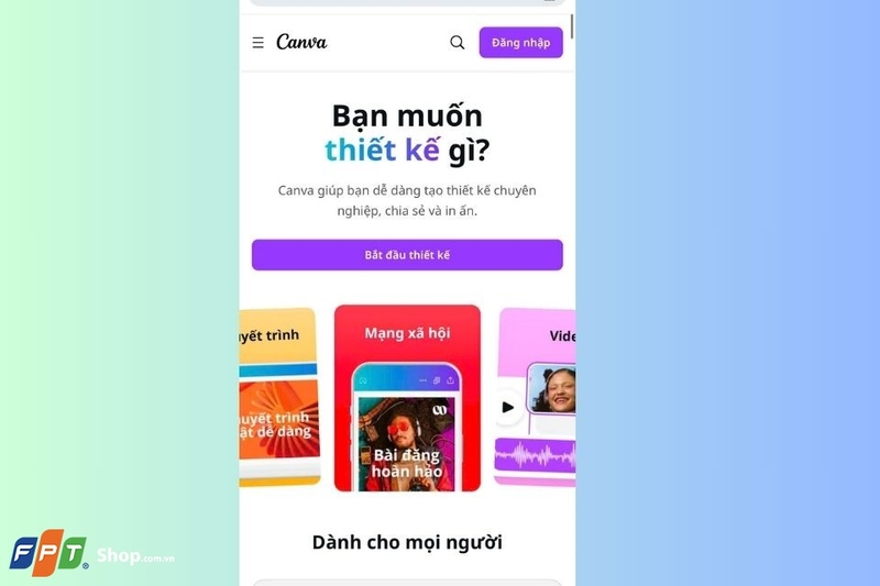 Truy cập vào ứng dụng Canva để thiết kế thiệp