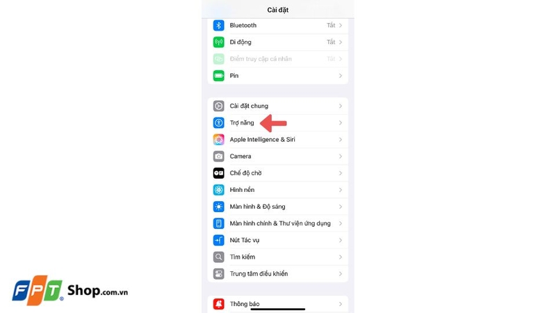 Nhấn vào mục Trợ năng