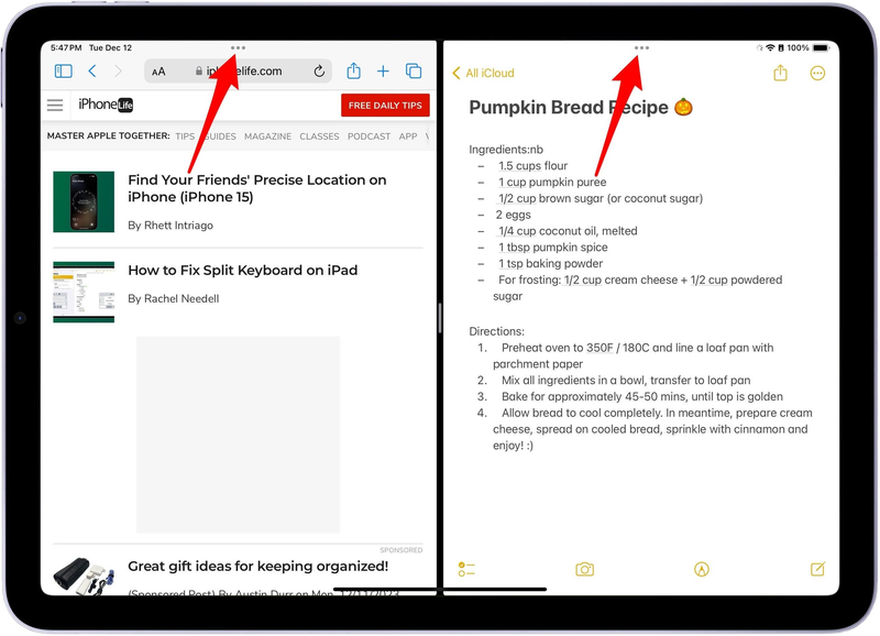 Tắt Split View bằng menu ba dấu chấm