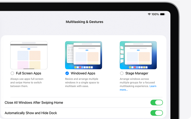 Tắt Windowed Apps trong Settings