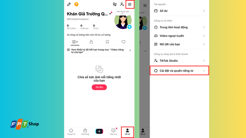 Chọn Cài đặt và quyền riêng tư