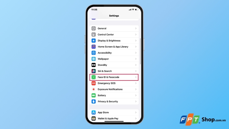 chọn mục Face ID & Mật mã
