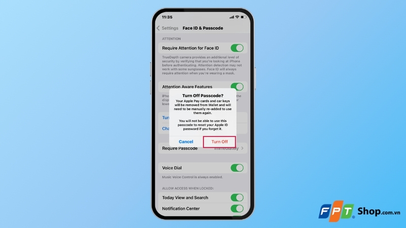 Cách tắt mật khẩu màn hình iPhone có Face ID