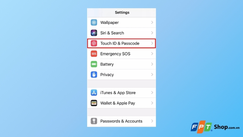 nhấn vào Touch ID & Mật mã