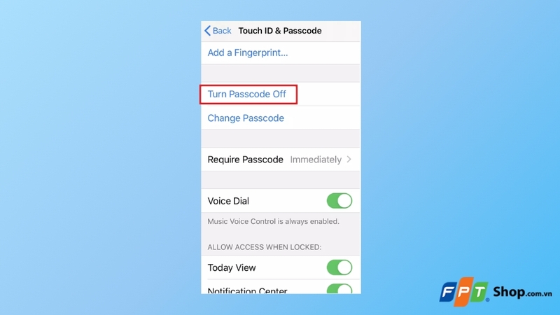 Cách tắt mật khẩu màn hình iPhone có Touch ID