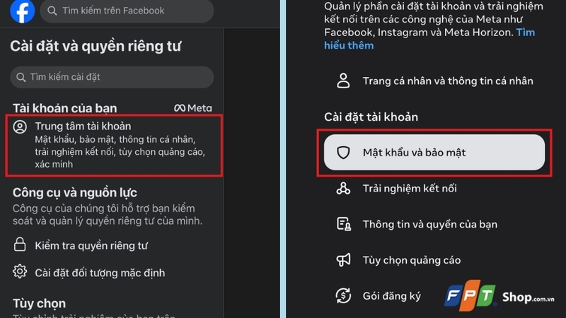 nhấn vào Mật khẩu và bảo mật