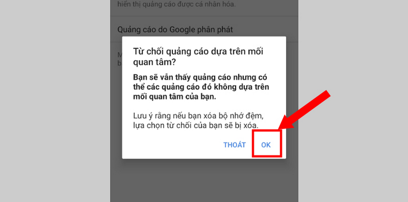 Xác nhận đồng ý với thiết lập mới của hệ thống