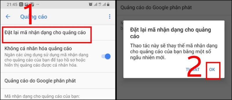 Làm mới và đặt lại mã ID định danh quảng cáo