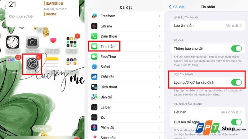 Kích hoạt lọc người gửi không xác định