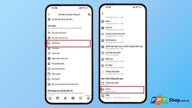 Truy cập mục Thông báo