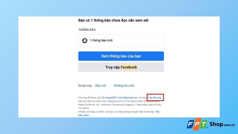 Hủy đăng ký nhận email trực tiếp từ nội dung thư