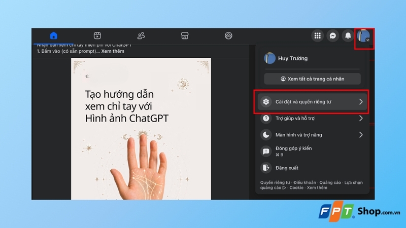 chọn Cài đặt & Quyền riêng tư