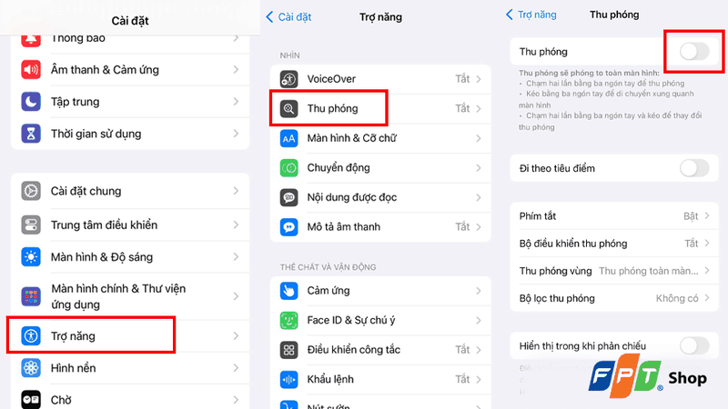 Gạt công tắc tại dòng Thu phóng (Zoom) về trạng thái Tắt