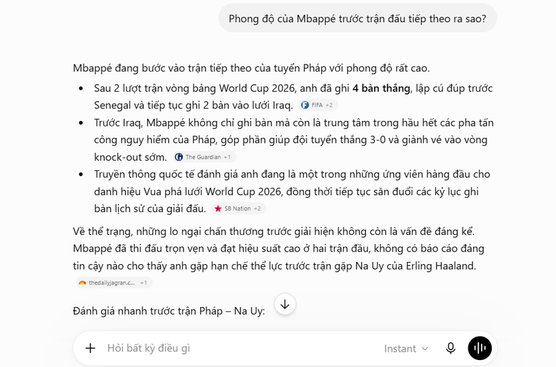 Cách tra cứu kết quả World Cup trên ChatGPT