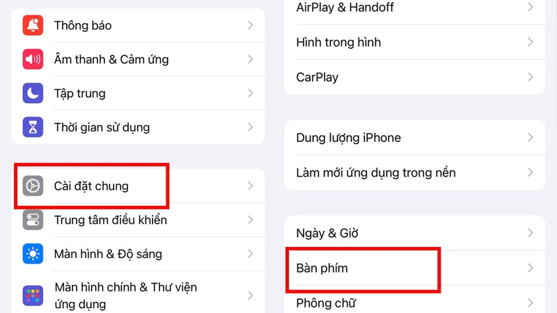 Vào phần cài đặt bàn phím