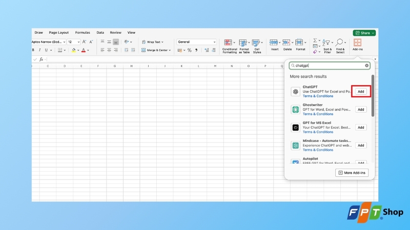 nhấn nút Add để thêm tiện ích ChatGPT vào Excel