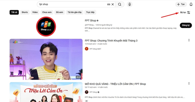 Dùng bộ lọc trên YouTube bước 3