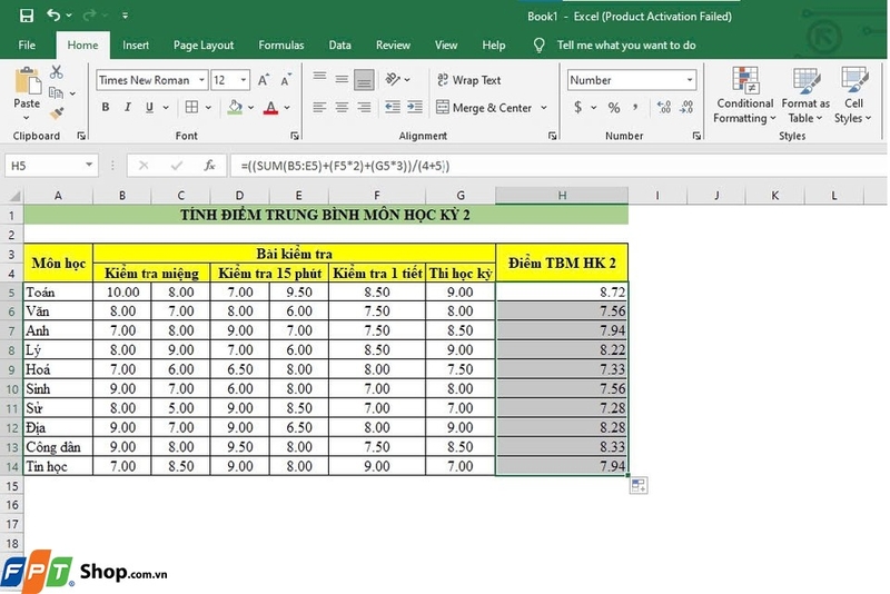 Kéo công thức xuống các ô trong cột