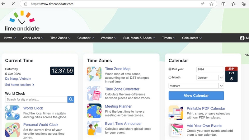 Website của Time and Date