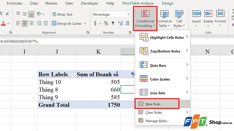 Chọn Conditional Formatting rồi nhấn New Rule