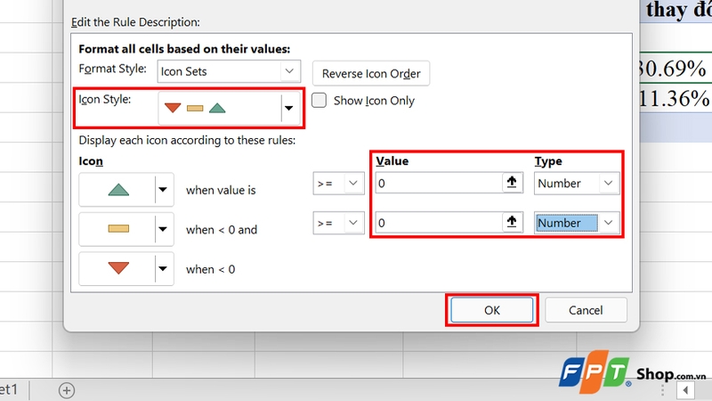 Chọn biểu tượng phù hợp và thay đổi các tùy chọn liên quan