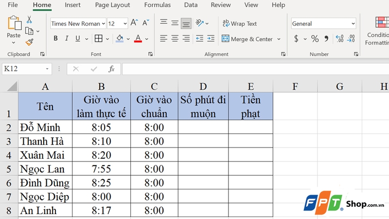Cần có một bảng Excel chứa các thông tin liên quan