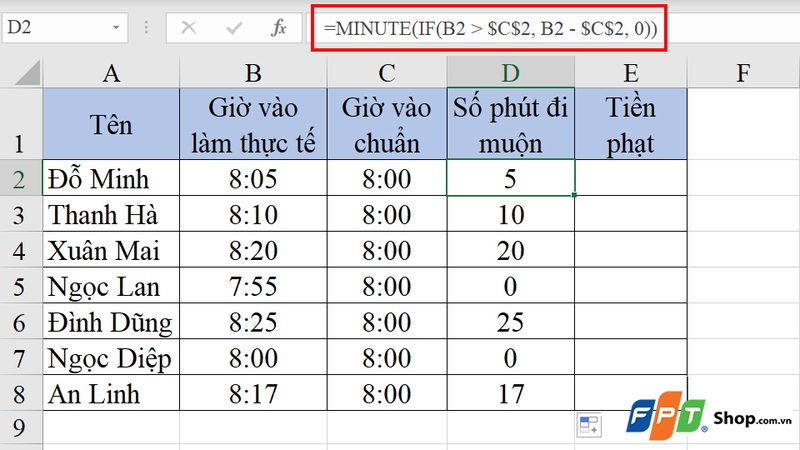Nhập công thức đúng hàm vào ô Excel