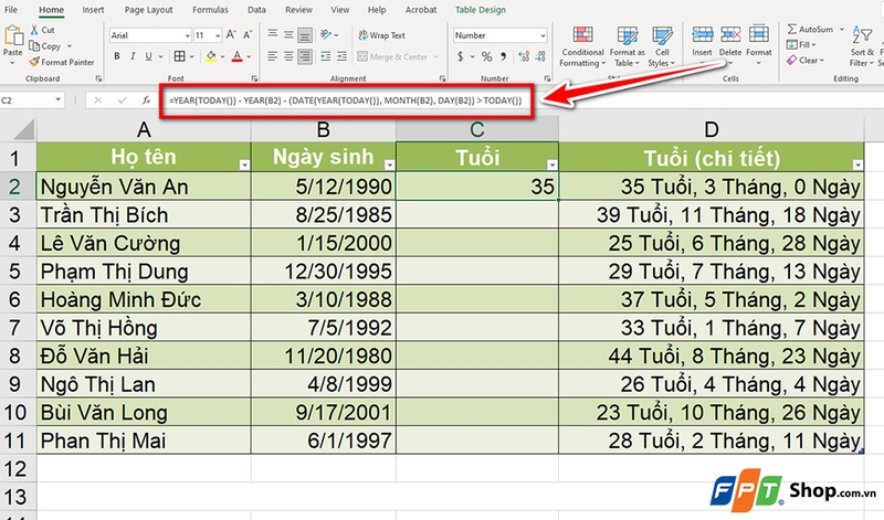 Cách tính tuổi trong Excel - 05