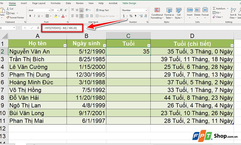 Cách tính tuổi trong Excel - 07