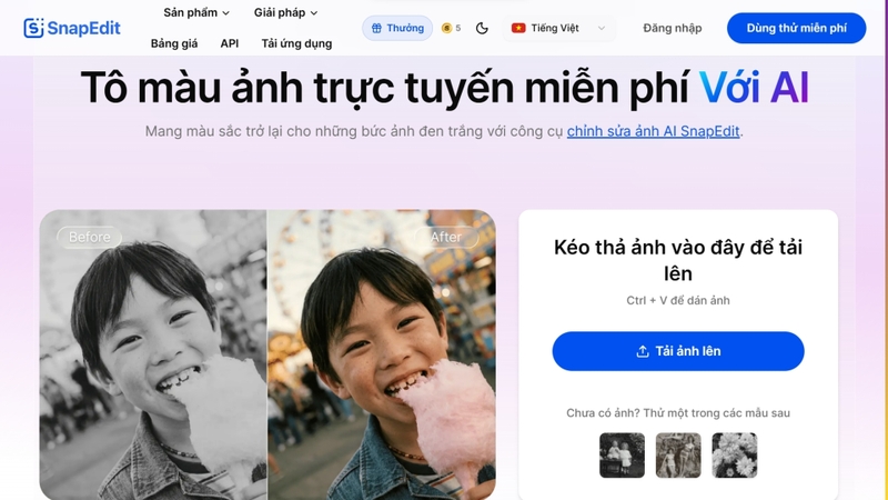 Bước 1: Truy cập công cụ AI Colorize của SnapEdit