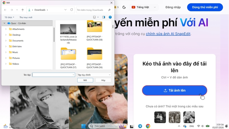 Bước 2: Tải ảnh đen trắng cần tô màu