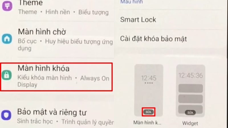Mở Màn hình khóa rồi nhấn Sửa trên màn hình khoá