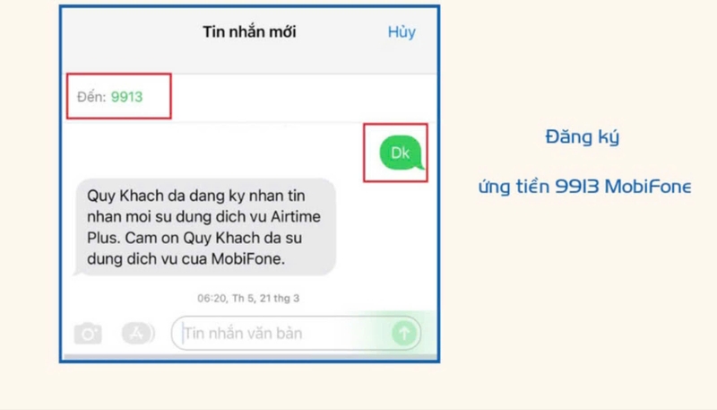 Soạn cú pháp tin nhắn ứng tiền 9913