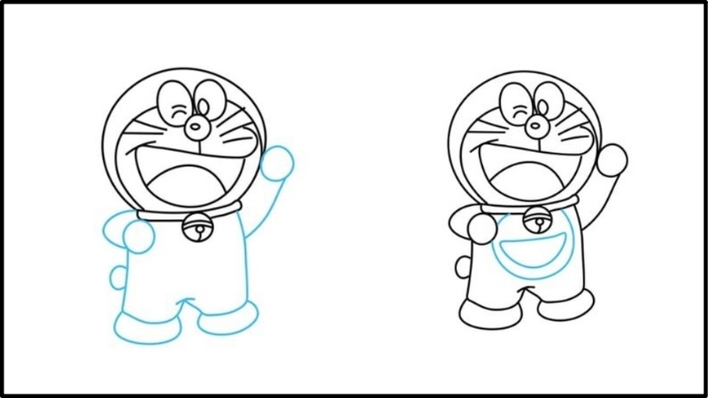 vẽ vòng cổ, thân và chân của Doraemon