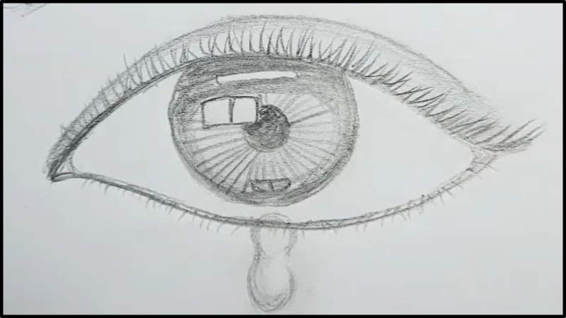 Tạo mắt hai mí, lông mi trên dưới rồi vẽ giọt nước mắt