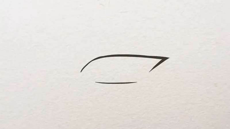 Vẽ với một đường cong nhẹ lên phía trên, từ điểm kết thúc vẽ thêm 1 nét ngắn xuống dưới để tạo mí trên và đuôi mắt