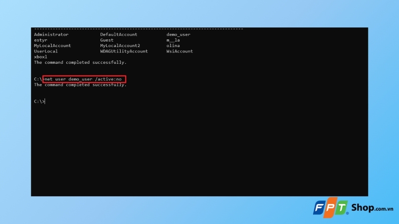 Cách vô hiệu hóa tài khoản Microsoft bằng Command Prompt