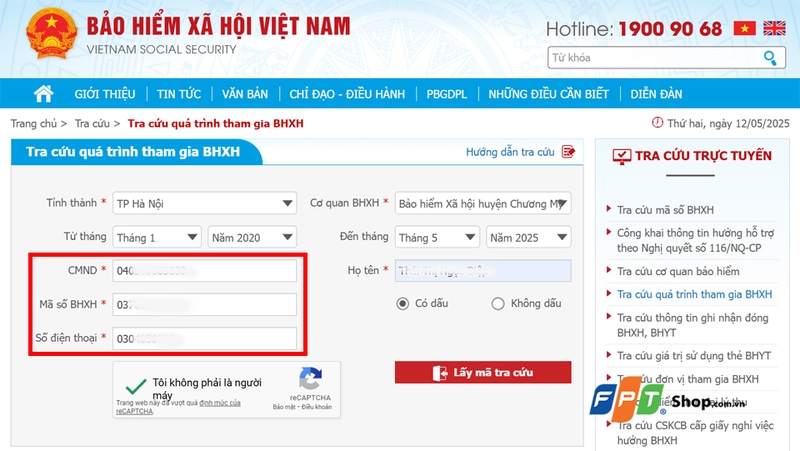 Nhập thông tin có liên quan