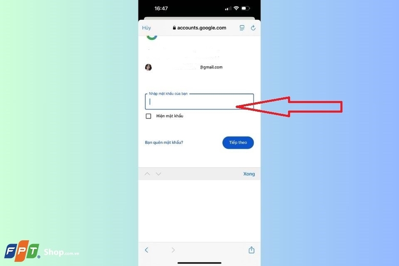 Hãy điền chính xác mật khẩu tài khoản email