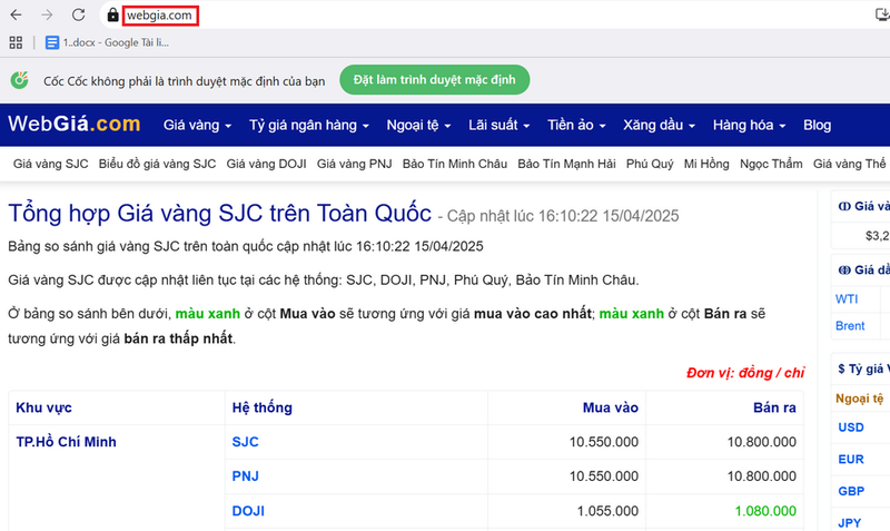 Xem giá cà phê trên website Webgia.com