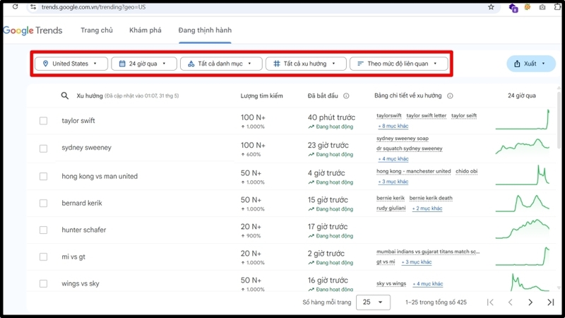 Sử dụng bộ lọc để tìm kiếm