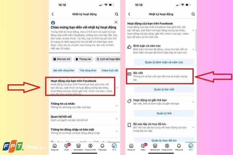 Bạn sẽ thấy mục "Hoạt động của bạn trên Facebook"