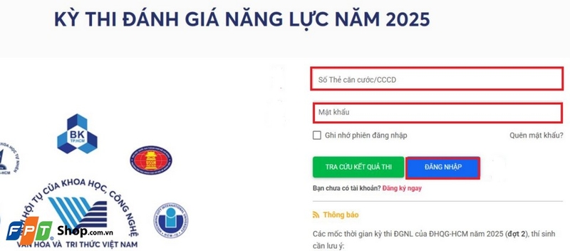 Đăng nhập vào hệ thống tra cứu điểm thi