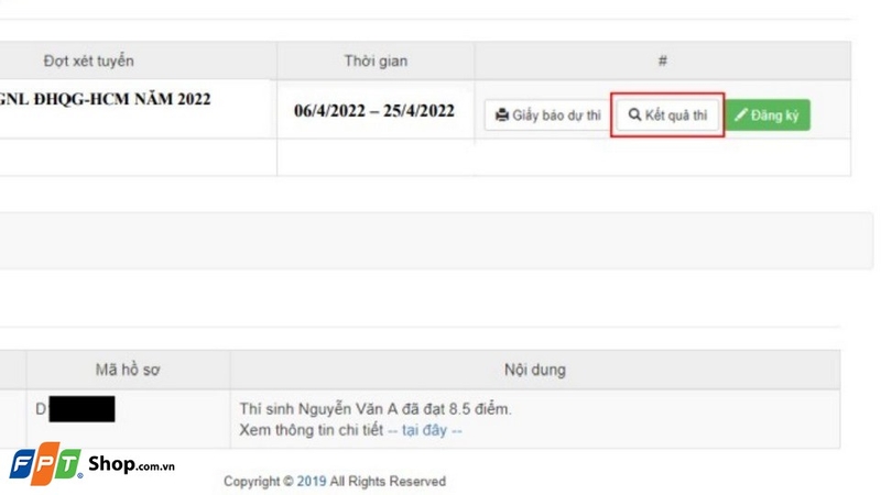 Thông tin bổ sung về giấy báo điểm
