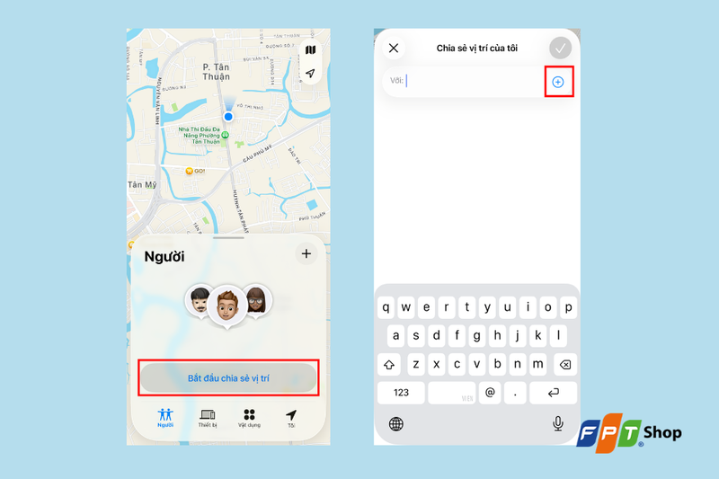 nhấn Bắt đầu chia sẻ vị trí