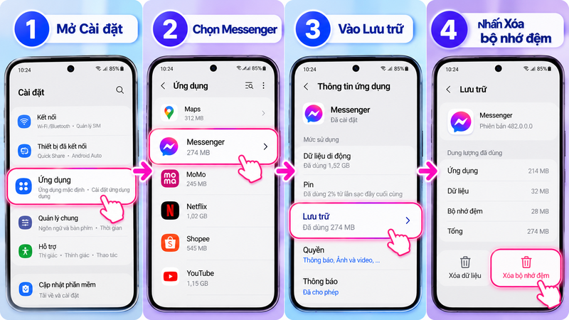 cách xóa bộ nhớ đệm Messenger 2