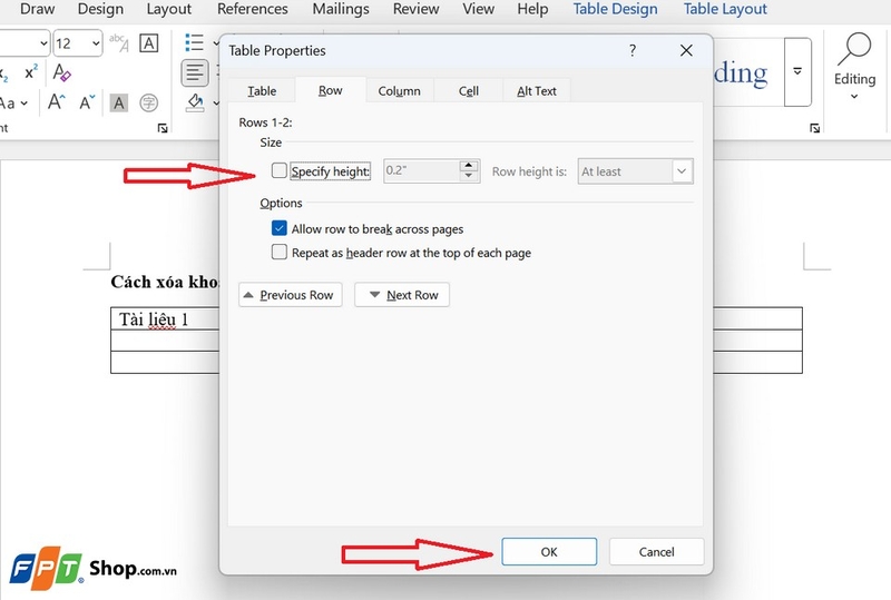 Gỡ bỏ thiết lập chiều cao cố định của hàng