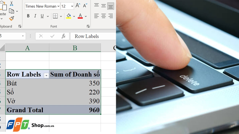 Xóa bằng phím Delete