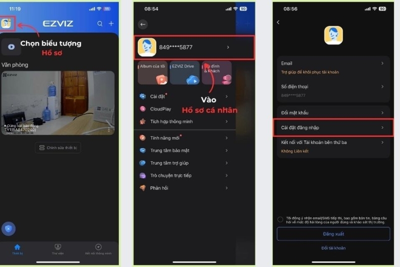 Nhấn vào biểu tượng hồ sơ (Profile) ở góc phải